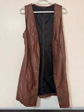 SHEIN Brown Faux Leather Sleeveless Long Vest
